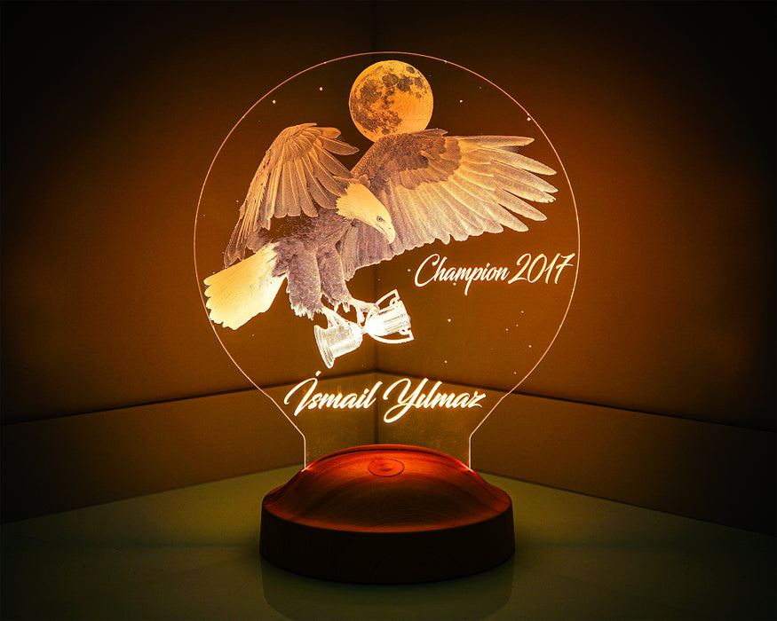 Kişiye Özel 3 Boyutlu Kartal Led Lamba, Kara Kartal hediye lamba