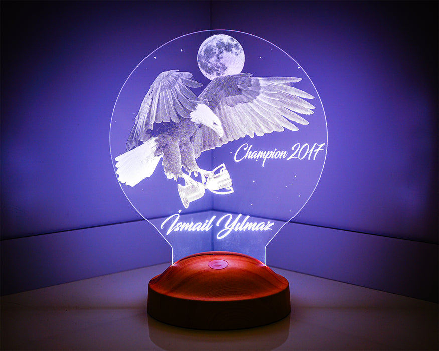 Kişiye Özel 3 Boyutlu Kartal Led Lamba, Kara Kartal hediye lamba