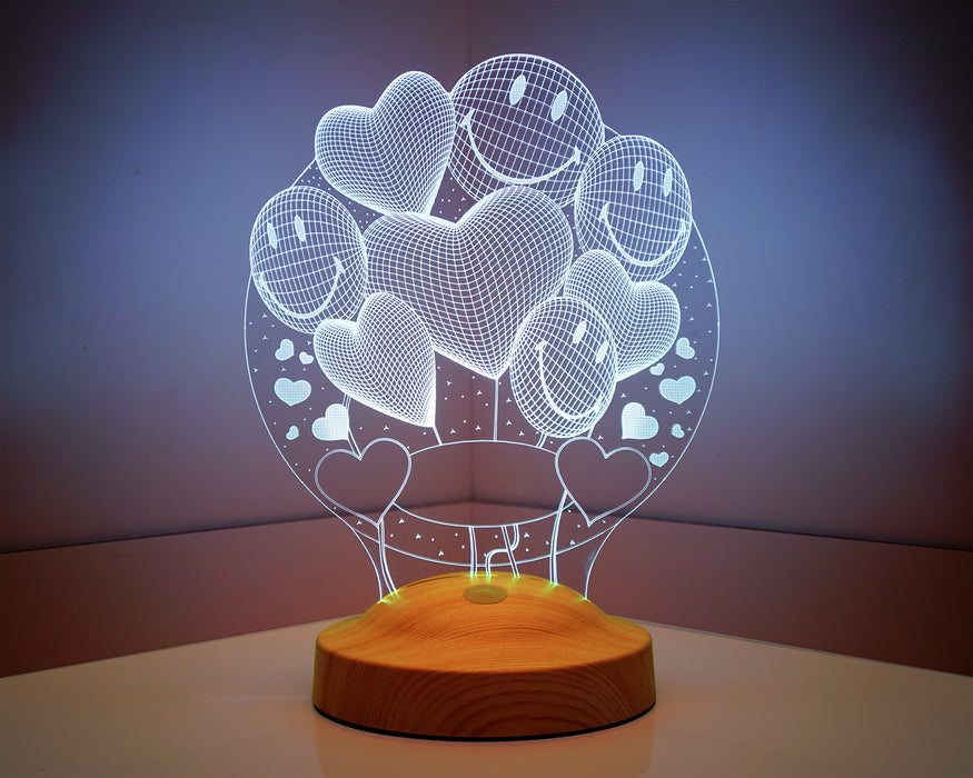 Babalar Günü Hediyesi Smiley Kalpler Babaya Hediye 3 Boyutlu Led Lamba