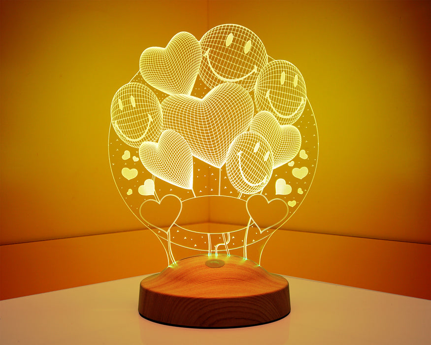 Babalar Günü Hediyesi Smiley Kalpler Babaya Hediye 3 Boyutlu Led Lamba