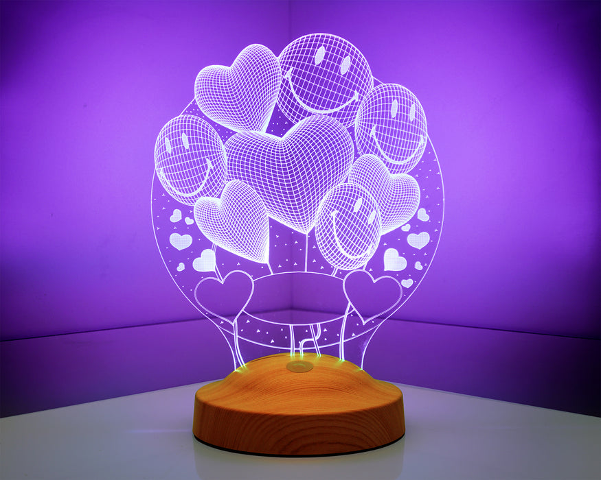 Anneler Günü Hediyesi Smiley Kalpler Anneye Hediye 3 Boyutlu Led Lamba