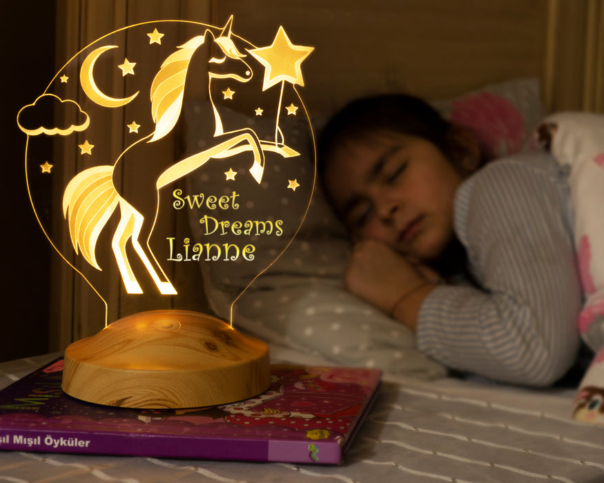 Unicorn İsimli Gece Lambası, Tek Boynuzlu At İsimli Kız Çocuk Odası Hediyesi Led Lamba, Unicorn Doğum Günü Parti Hediyesi