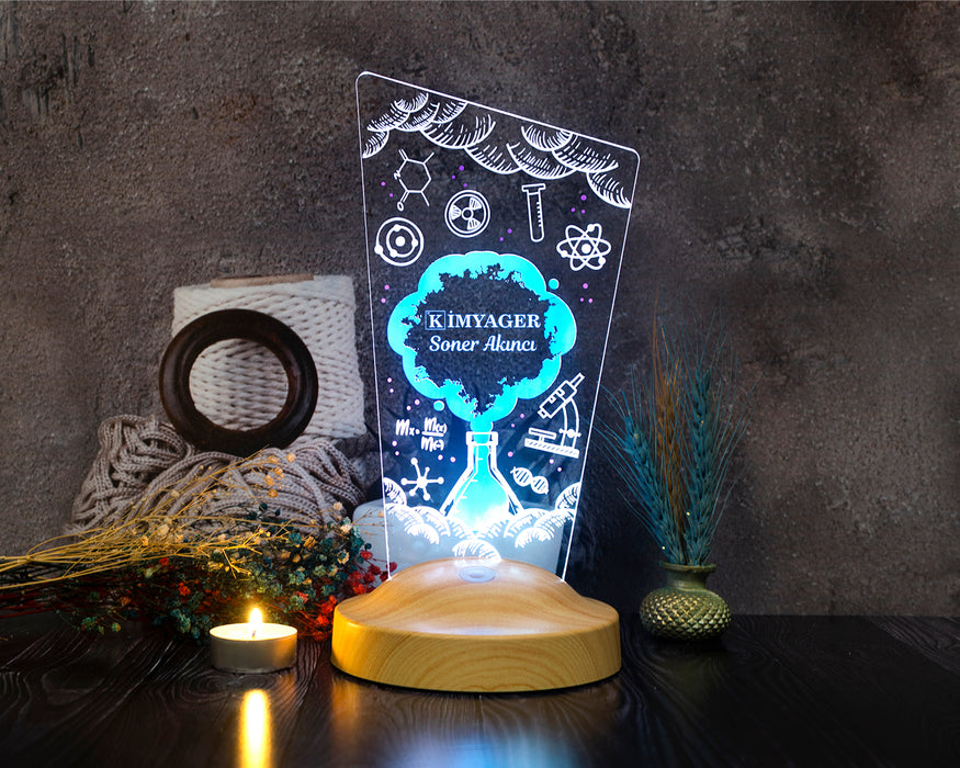 Kimyagere Meslek Hediyesi, Kimya Mühendisine Hediye Led Masa Lambası, Kimya Günü ve Kimyagerler Haftası Hediye Led