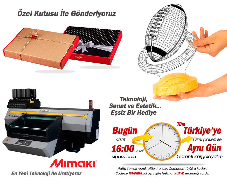 Amerikan Futbolu Topu Hediyesi Led Gece Lambası, Türkiye Korumalı Futbol Ligi Hediyesi, Amerikan Futbolu Hayranlarına Hediye 3 Boyutlu Gece Lambası