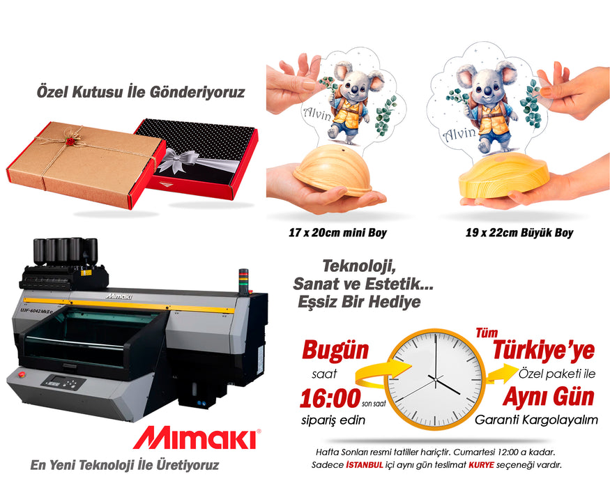 Koala Figürlü LED Lamba – İsimli Bebek Hediyesi