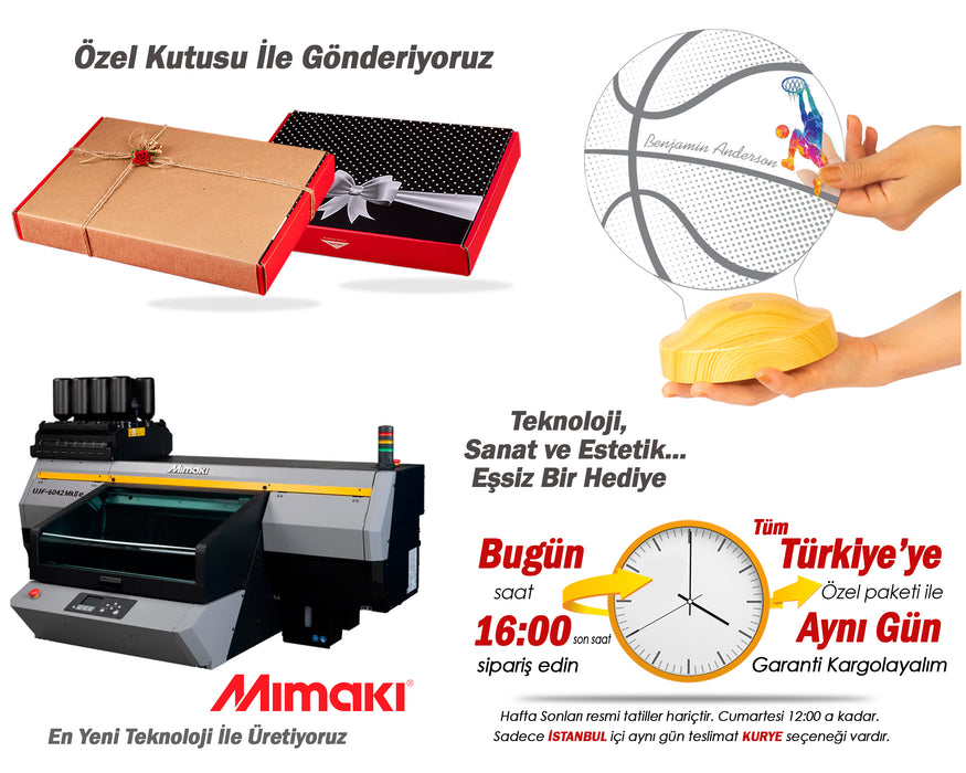 Basketbol Topu Figürlü 3D LED Lamba – İsimli Basketbolcu Hediyesi