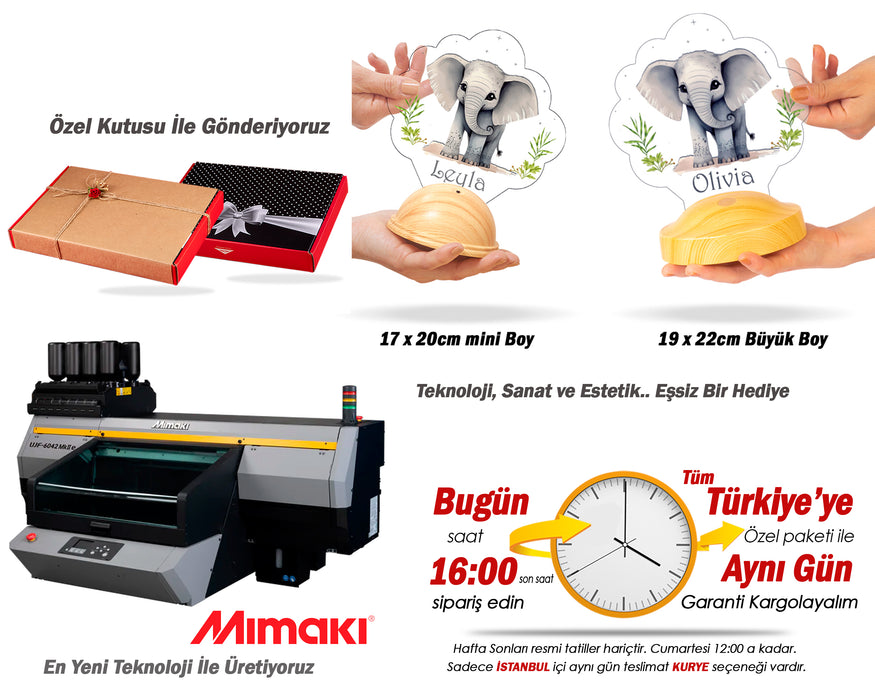Fil Figürlü LED Lamba – İsimli Bebek Odası Hediyesi