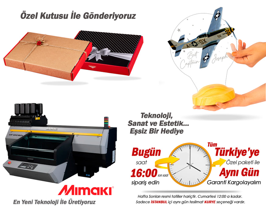 Uçak Hediyesi, İsimli Uçak Figürlü Hediye, İsimli Pilot Hediyesi, Uçak Tasarımlı Pilot Hediyesi, Kişiye Özel Led Lamba