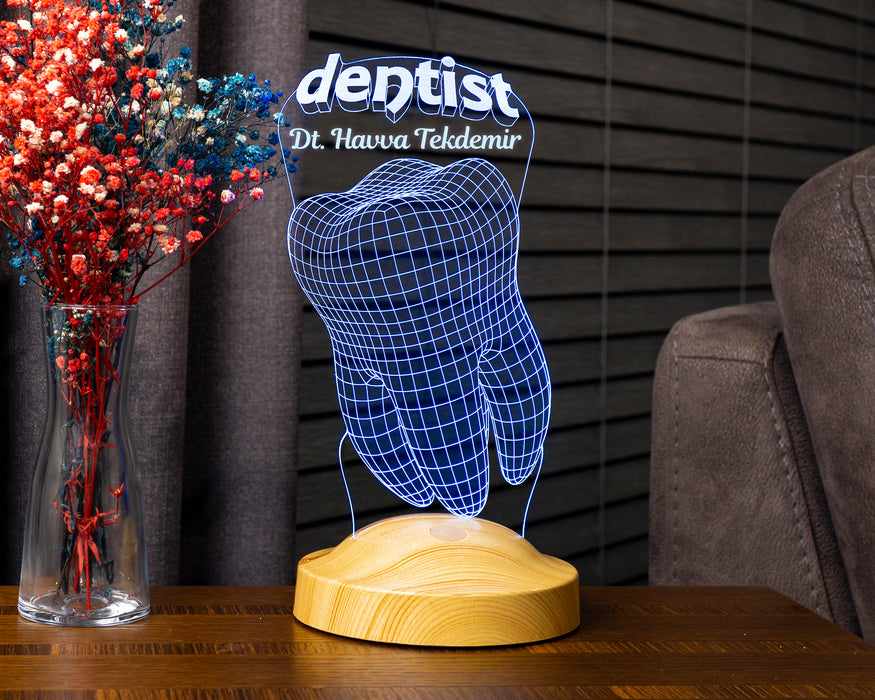 3D Diş Doktoru Figürlü LED Lamba – Kişiye Özel Diş Hekimi Hediyesi