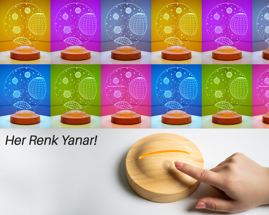 3 Boyutlu Uzay Temalı, Çocuk Odası Hediyesi, Galaksi Hediyesi, Gezegenler, Satürn Led Lamba