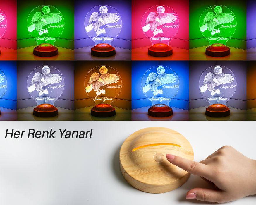 Kişiye Özel 3 Boyutlu Kartal Led Lamba, Kara Kartal hediye lamba