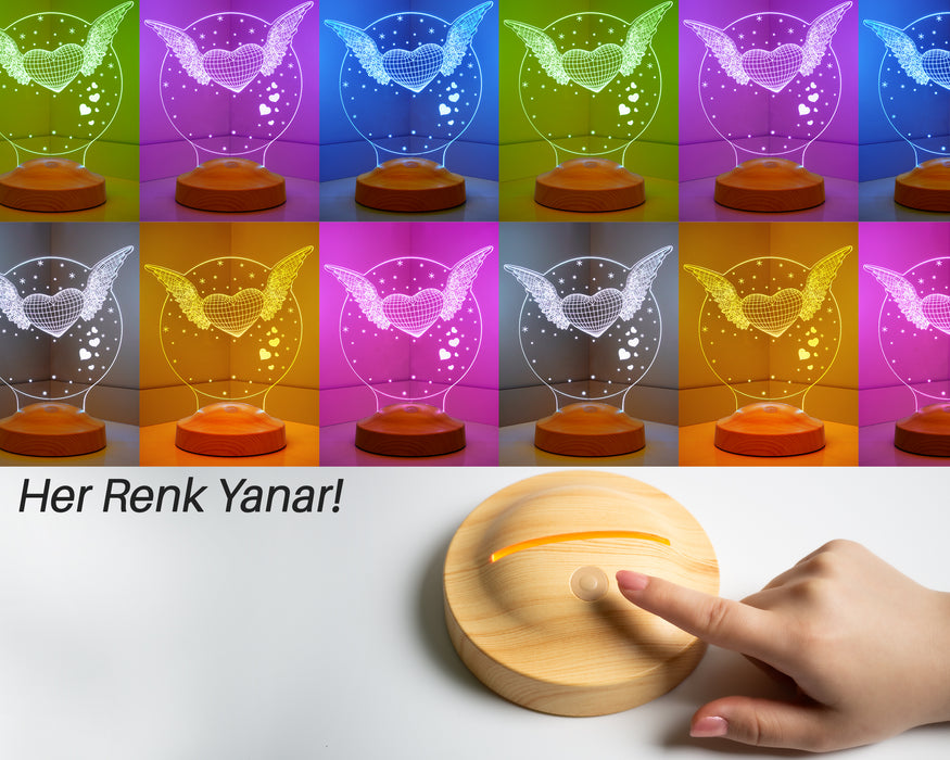 Anneye Hediye, Anneler Günü Özel Melek Annem 3D Led Lamba, Melek Kanatlı Anneler Günü Hediyesi