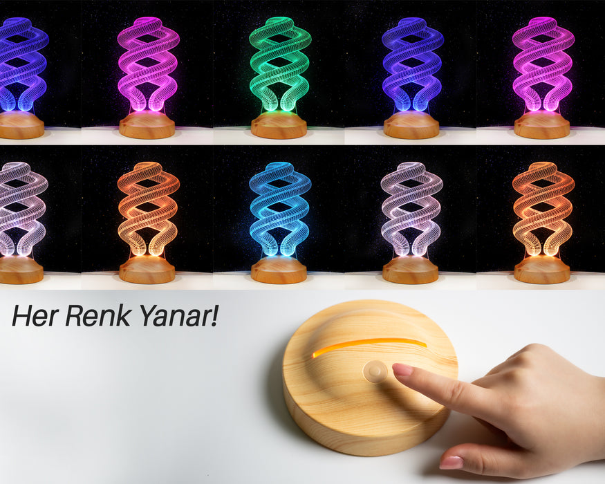 Spiral Şeklinde Gece Lambası, Helezon 3D Led Lamba