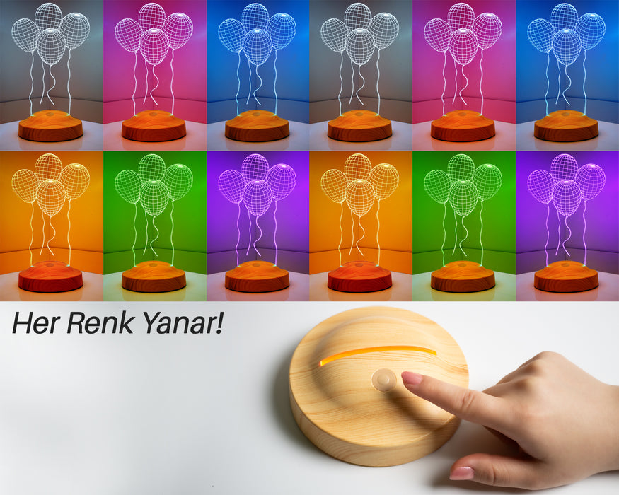 Kişiye Özel Doğum Günü Temalı Üç Boyutlu Balonlar Led Lamba