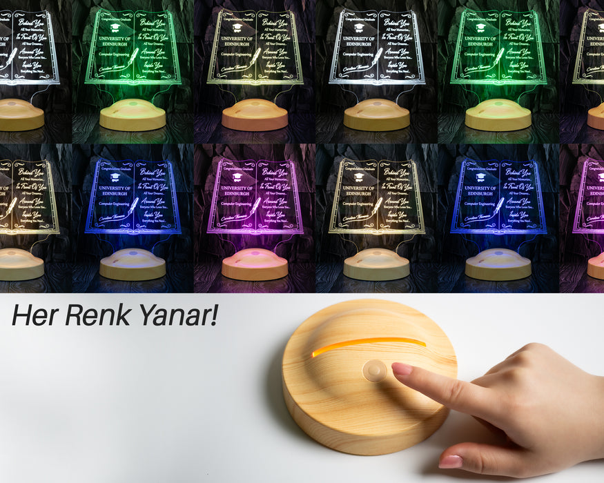 Mezuniyet Hediyesi LED Kitap Lamba / Kişiye Özel Kitap Mezuniyet Hediyesi / Okul Mezuniyetine Özel Hediye