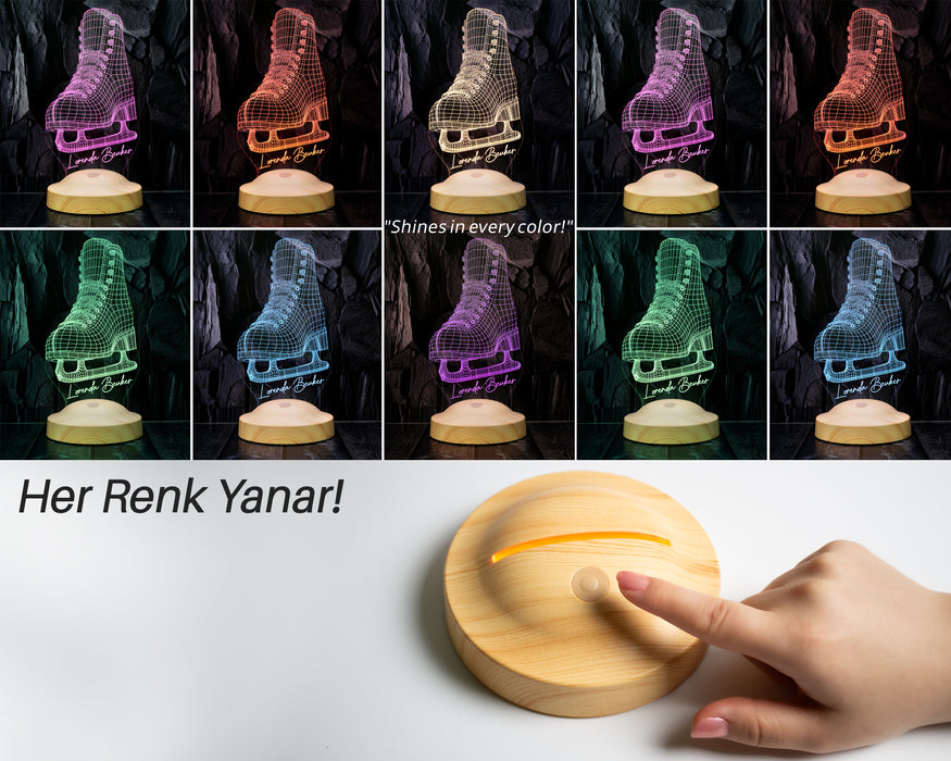 Buz Pateni 3D Led Lamba – Artistik Buz Pateni Sporcusuna Özel Hediye, Buz Pateni Sporcu ve Antrenör Hediyesi Edea, Jackson