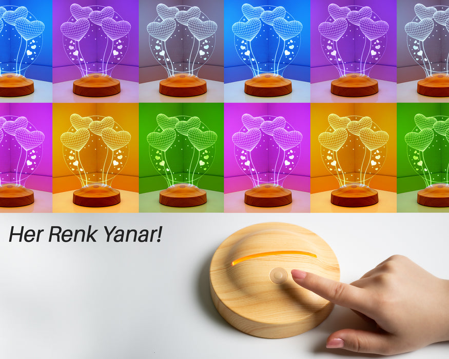 Öğretmenler Günü Hediyesi, Mezuniyet Hatıra Hediyesi, Öğretmene Hediye, Balon Kalpler, Kişiye Özel 3 Boyutlu Led Lamba