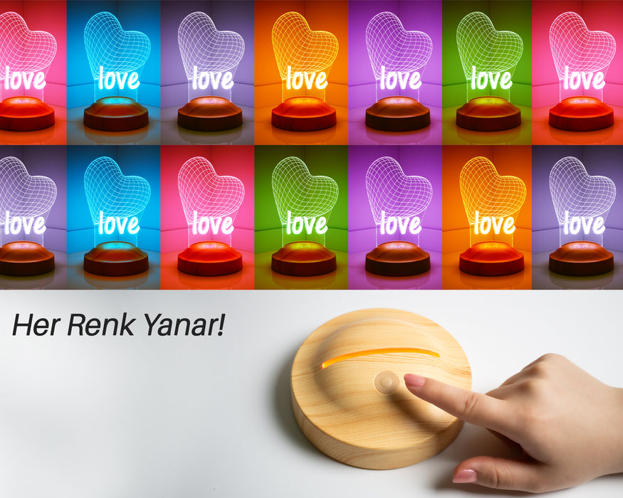 Love Kalp 3boyutlu Led Lamba, Sevgiliye Hediye