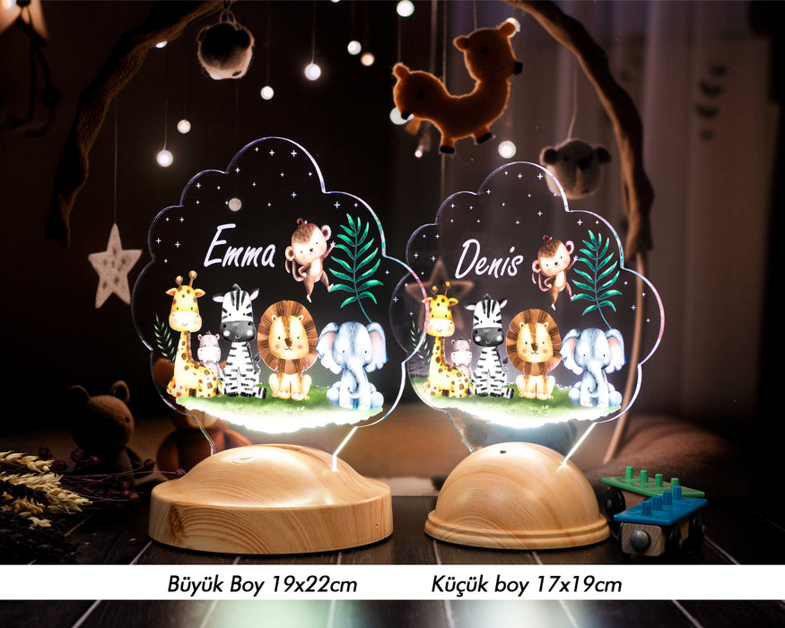 Safari Konseptli LED Lamba – Hayvan Figürlü Çocuk Hediyesi