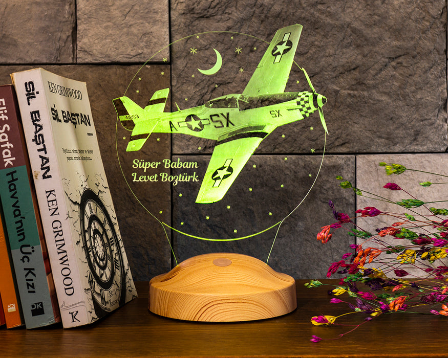 Babaya Hediye Babalar Günü Hediyesi Uçak Gecelambası Kişiye Özel 3D Led Lamba, Mustang P 51 Kuzey Amerika