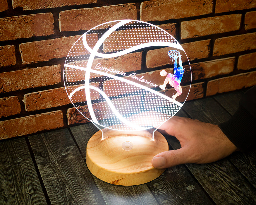 Basketbol Topu Figürlü 3D LED Lamba – İsimli Basketbolcu Hediyesi