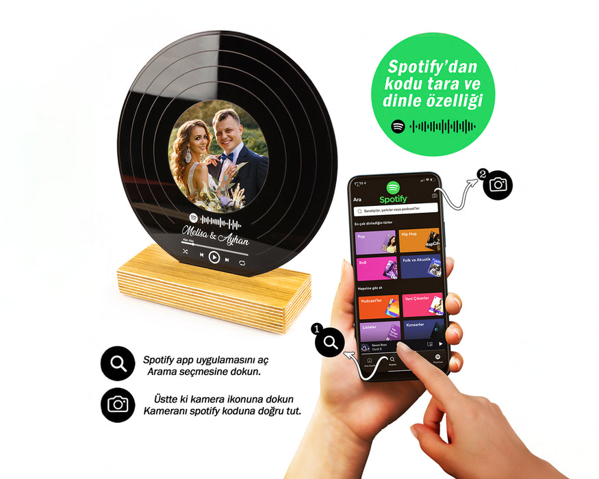 Kişiye Özel Pleksi Plak Resimli Spotify Barkodlu Hediye Paketli