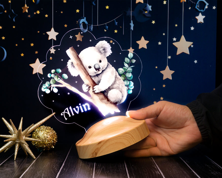 Koala Figürlü LED Lamba – İsimli Bebek Doğum Günü Hediyesi