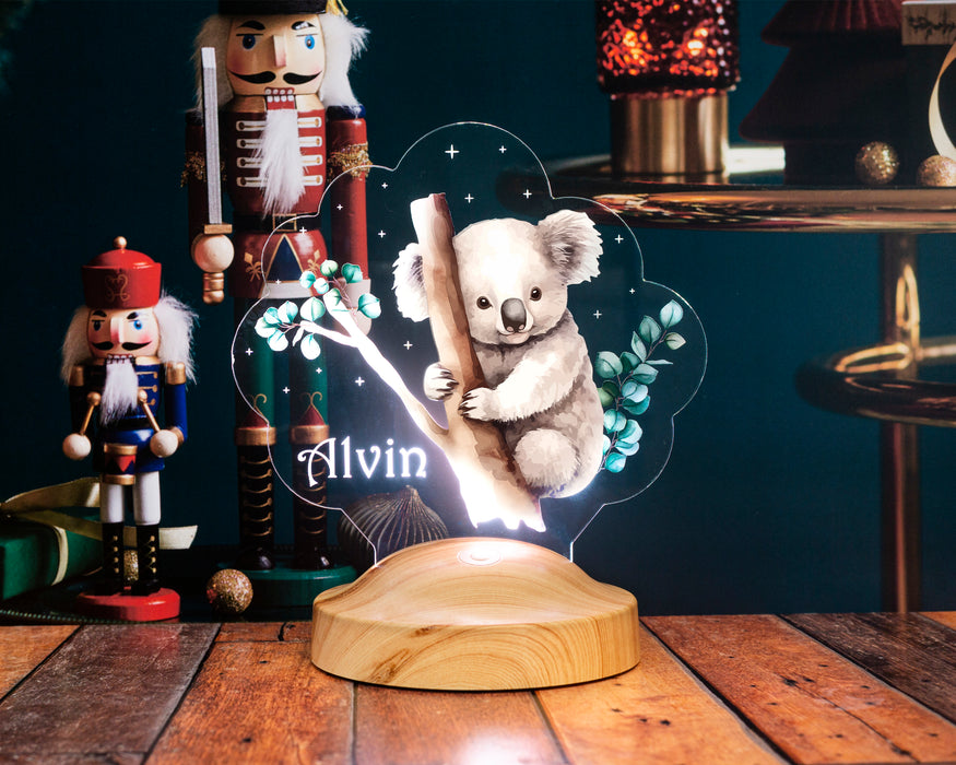 Koala Figürlü LED Lamba – İsimli Bebek Doğum Günü Hediyesi