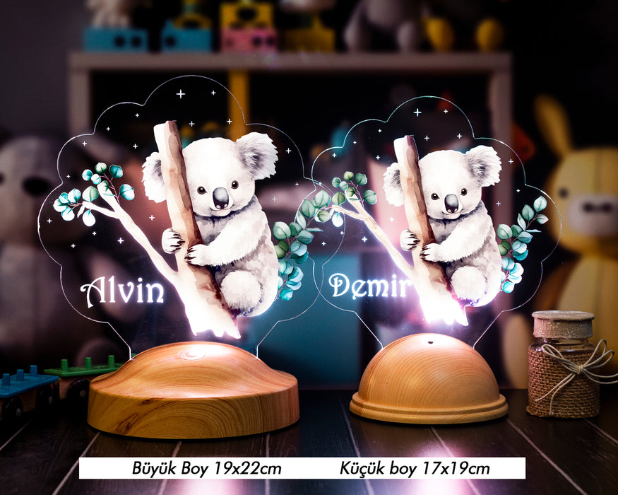Koala Figürlü LED Lamba – İsimli Bebek Doğum Günü Hediyesi