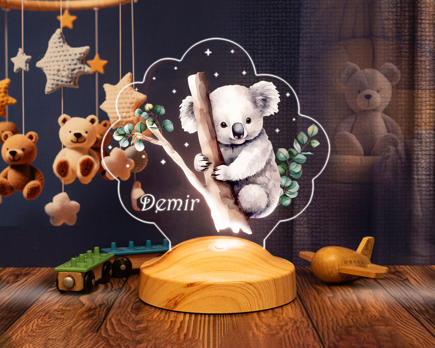 Koala Figürlü LED Lamba – İsimli Bebek Doğum Günü Hediyesi