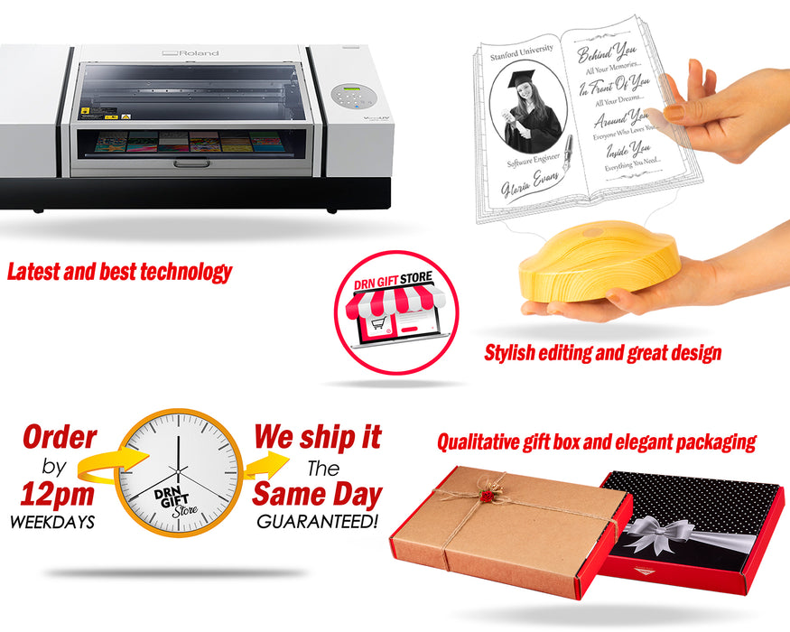 Fotoğraflı Mezuniyet Hediyesi LED Kitap Lamba / Personalized Graduation Book Lamp with Photo