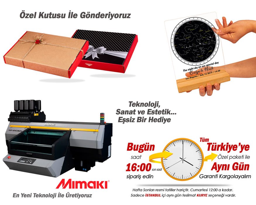 İsimli Gökyüzü Yıldız Haritası Tablo, Kişiye Özel Pleksi Şeffaf Tablo Gökyüzü Yıldız Haritası