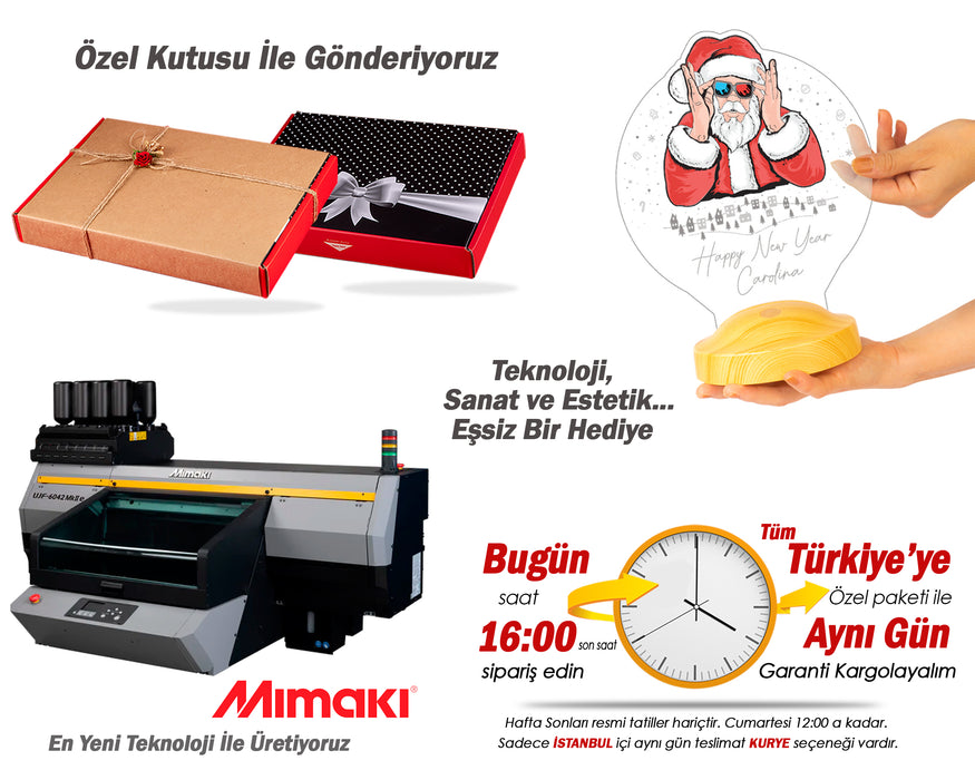Renkli Baskı Noel Baba Yılbaşı Hediyesi Kişiye Özel Gece Lambası, 3D Led Lamba, Yeni Yıl Hediyesi