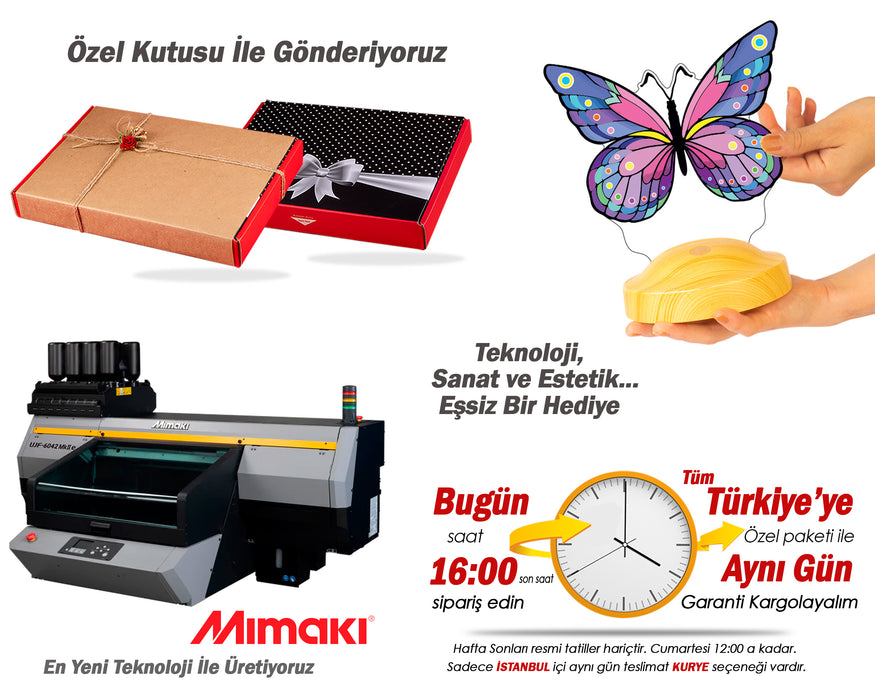 Kişiye Özel Renkli Kelebek Figürlü 3D Hediye LED Gece Lambası