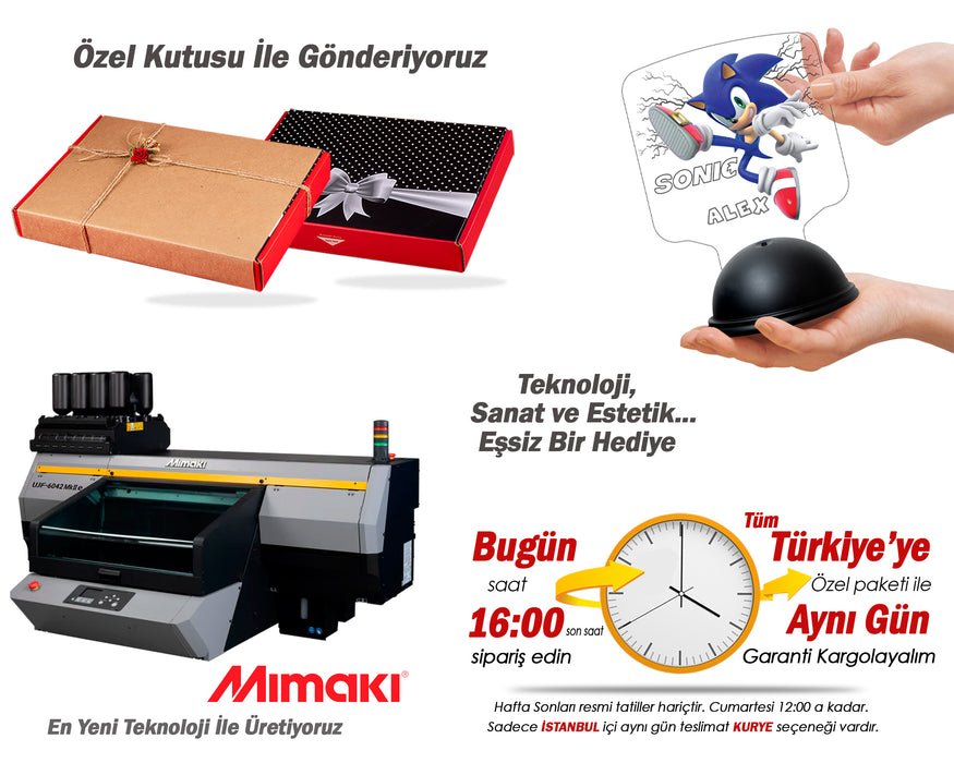 Sonic Tasarımlı İsimli 3D LED Lamba – Çocuk Odası Hediyelik