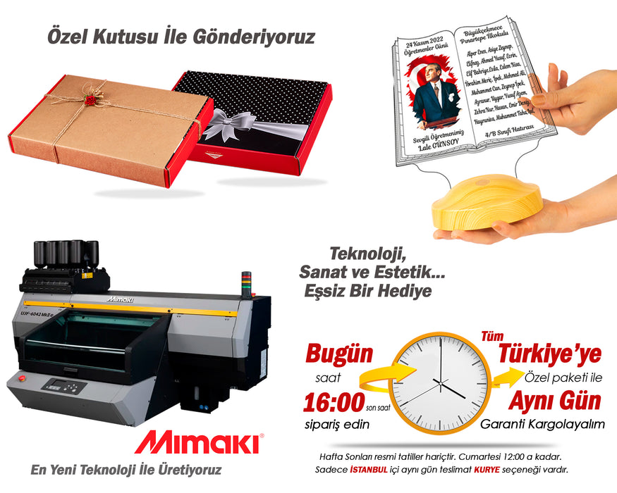 Öğrenci İsimli Atatürk Temalı Öğretmen Hediyesi – Kişiye Özel 24 Kasım Lambası