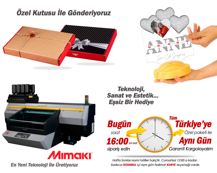 Anneler Günü Hediyesi, Anneye Hediye, Fotoğraflı Hediye, İsim Yazılı Resimli Kişiye Özel 3D Led Foto Lamba