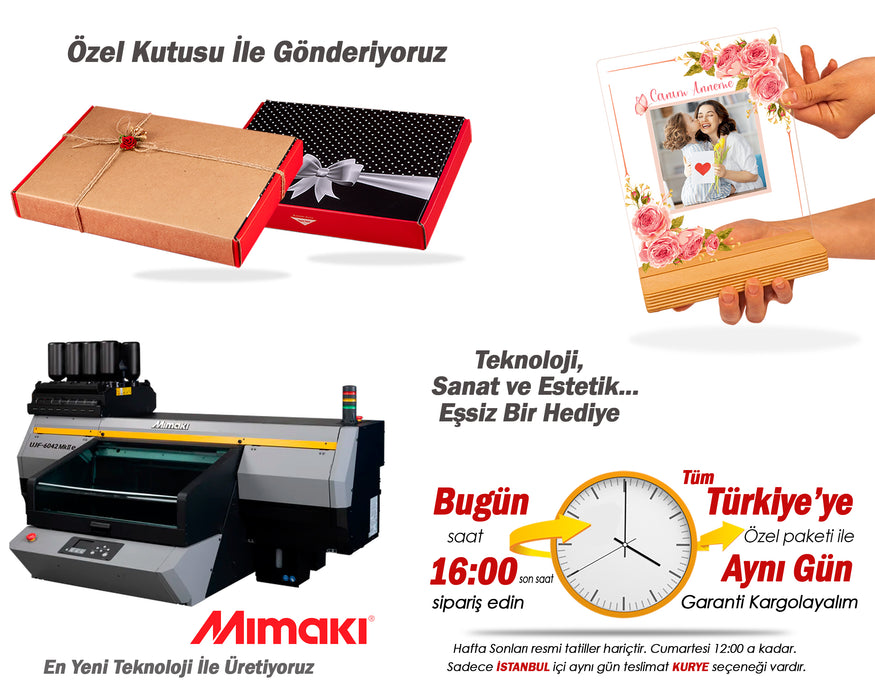 Ahşap Tabanlı Fotoğraflı Çerçeve – Anneye Özel Hediye