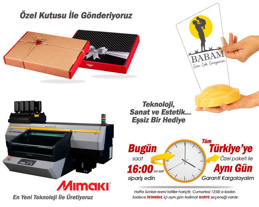 Babaya Hediye, Babalar Günü Hediyesi, Babama Hediye, Baba, Çocuk ve Güneş Figürlü Renkli Led Lamba Totem