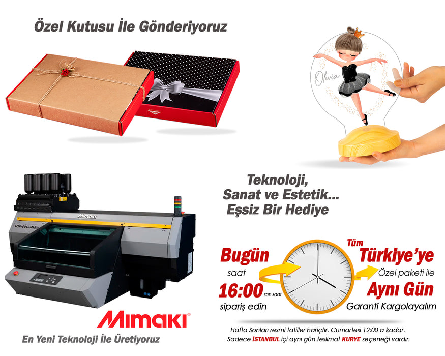 Balerin Temalı LED Gece Lambası – Kız Çocuğuna İsimli Doğum Günü Hediyesi