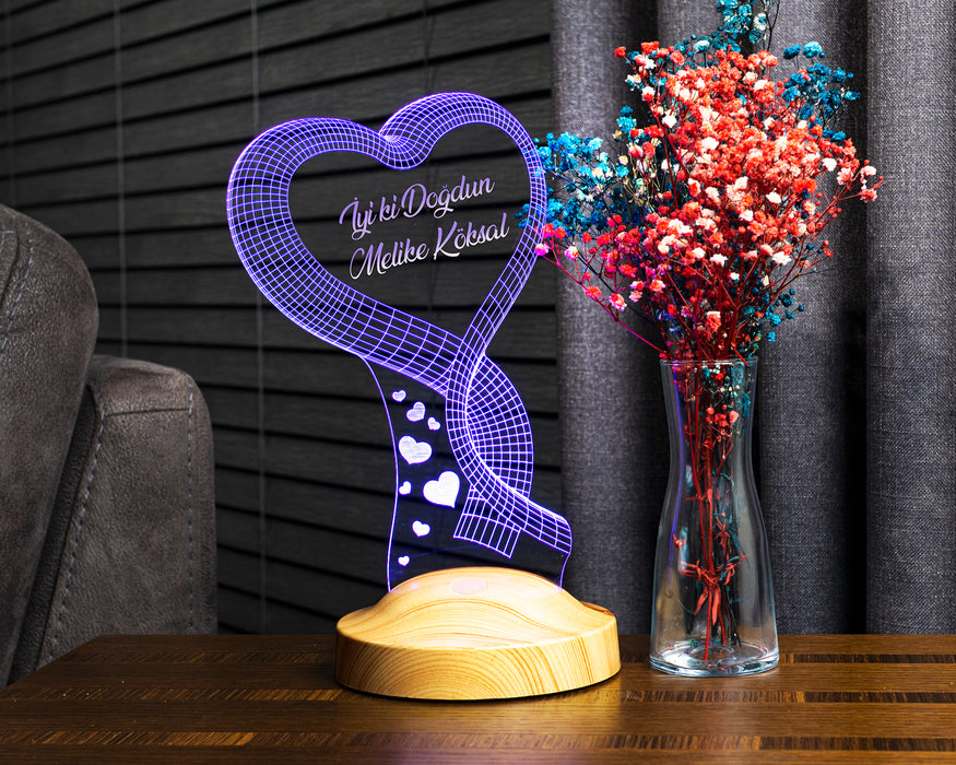 Kişiye Özel Kalp Doğum Günü, Kalpli Hediye, İyi Ki Doğdun Hediyesi, 3 Boyutlu Led Lamba