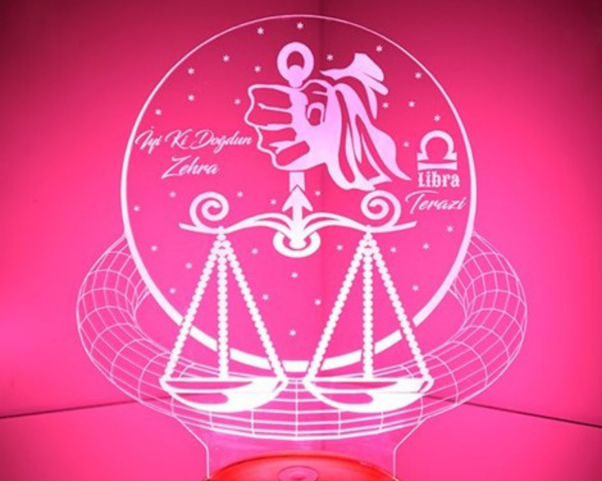 Kişiye Özel Terazi Burcu 3 Boyutlu Led Lamba