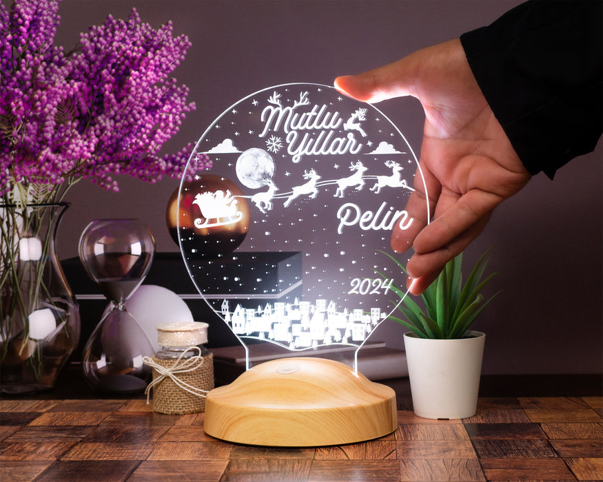 Kişiye Özel Yeni Yıl, Yılbaşı Hediyesi, Mutlu Yıllar Hediyesi, Uçan Geyikler 3D Led Lamba