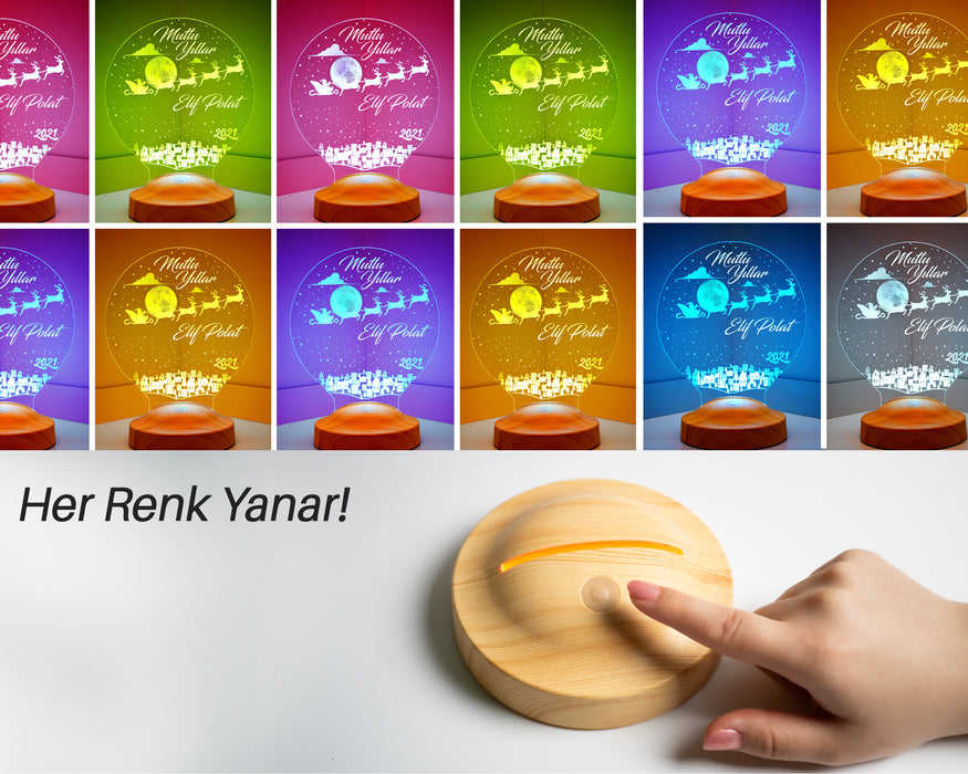 Kişiye Özel Yeni Yıl, Yılbaşı Hediyesi, Mutlu Yıllar Hediyesi, Uçan Geyikler 3D Led Lamba