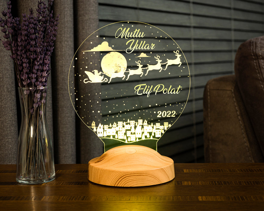 Kişiye Özel Yeni Yıl, Yılbaşı Hediyesi, Mutlu Yıllar Hediyesi, Uçan Geyikler 3D Led Lamba