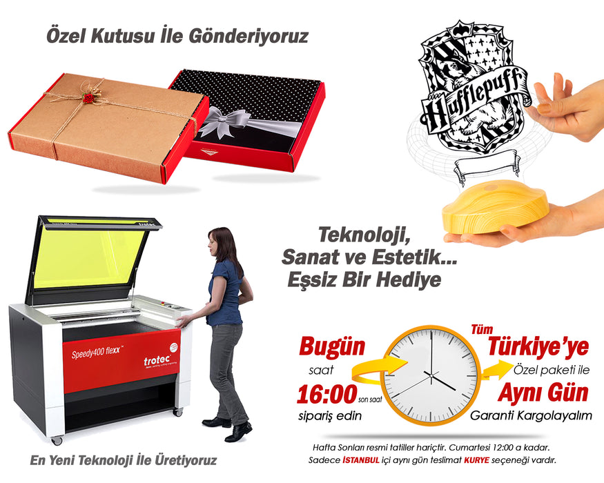 Kişiye Özel Harry Potter Hogwarts Hufflepuff Hediyesi, Harry Potter Hufflepuff, Hogwarts Hediyesi 3D Led Lamba