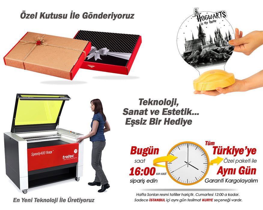 Kişiye Özel Harry Potter Hogwarts Hediyesi, Hogwarts, 3D Led Lamba