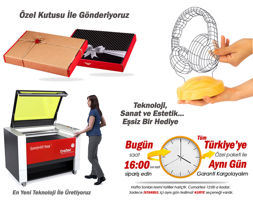 Müzisyen Hediyesi Kişiye Özel 3d Kulaklık Led Lamba