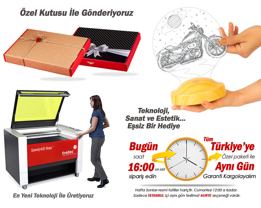 Chopper Motorsiklet, Motor Hayranlarına Hediye 3 Boyutlu, kişiye Özel motosiklet 3D Led Lamba