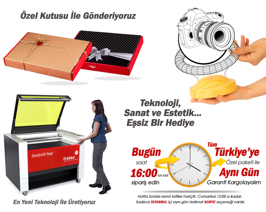 Fotoğrafçıya Özel DSLR Kamera Tasarımlı 3D LED Gece Lambası – Kişiye Özel Hediye